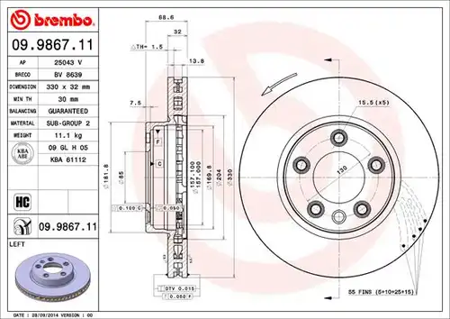 спирачен диск BREMBO 09.9867.11