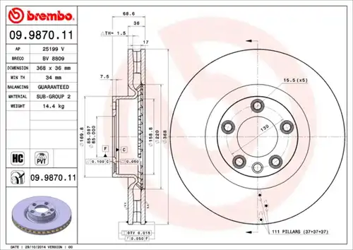 спирачен диск BREMBO 09.9870.11