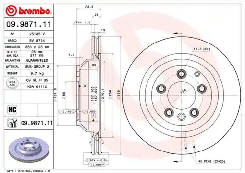 спирачен диск BREMBO 09.9871.11