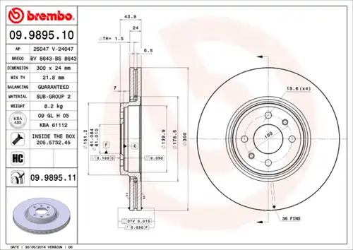 спирачен диск BREMBO 09.9895.10