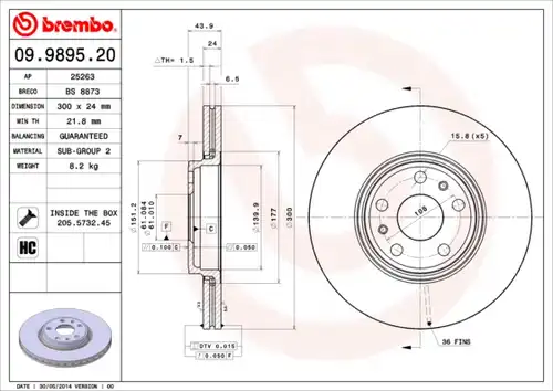 спирачен диск BREMBO 09.9895.20