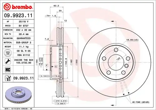 спирачен диск BREMBO 09.9923.11