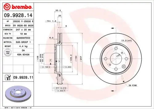 спирачен диск BREMBO 09.9928.11