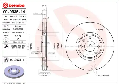 спирачен диск BREMBO 09.9935.11