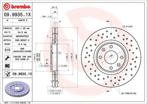 спирачен диск BREMBO 09.9935.1X