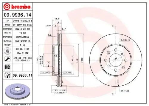 спирачен диск BREMBO 09.9936.11