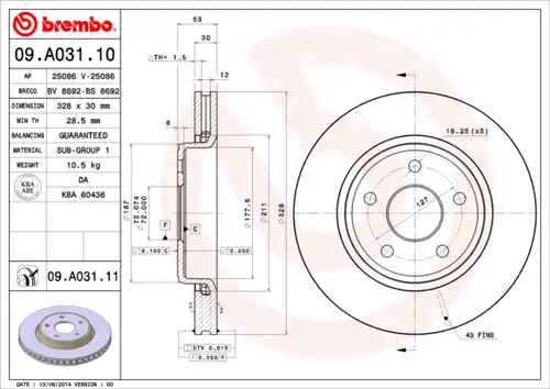 спирачен диск BREMBO 09.A031.10