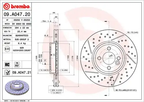 спирачен диск BREMBO 09.A047.21