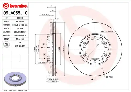 спирачен диск BREMBO 09.A055.10