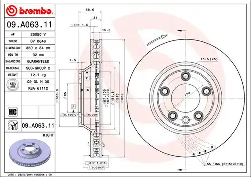 спирачен диск BREMBO 09.A063.11