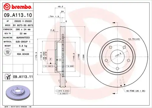 спирачен диск BREMBO 09.A113.11