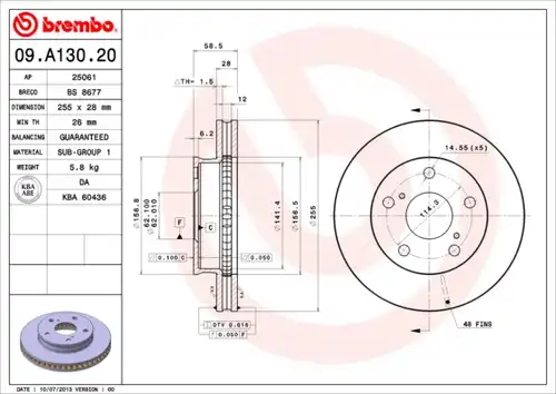 спирачен диск BREMBO 09.A130.20