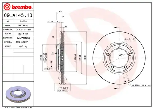 спирачен диск BREMBO 09.A145.10