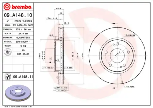 спирачен диск BREMBO 09.A148.10