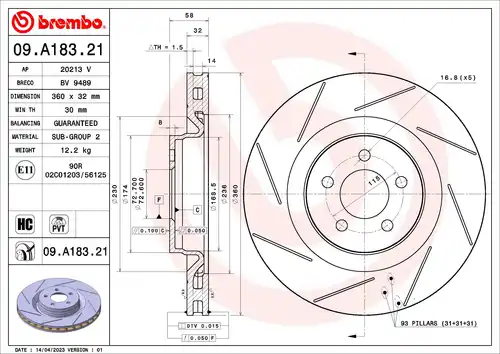 спирачен диск BREMBO 09.A183.21