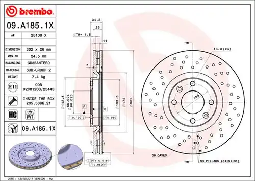 спирачен диск BREMBO 09.A185.1X