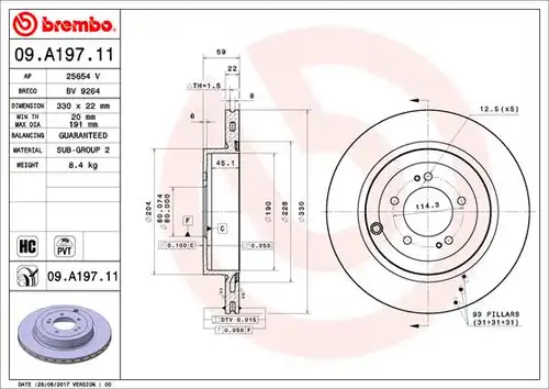 спирачен диск BREMBO 09.A197.11