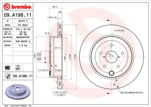 спирачен диск BREMBO 09.A198.11