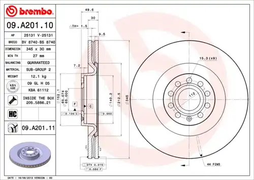 спирачен диск BREMBO 09.A201.10