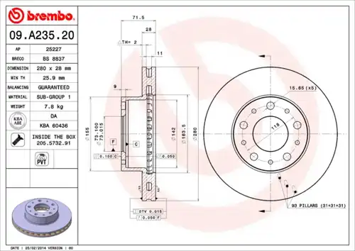 спирачен диск BREMBO 09.A235.20