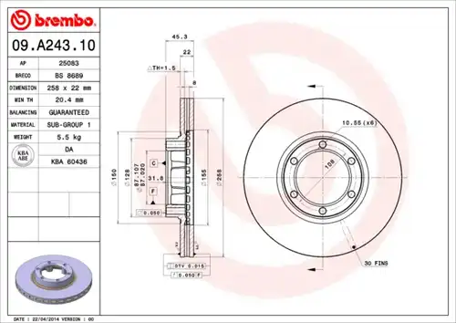 спирачен диск BREMBO 09.A243.10