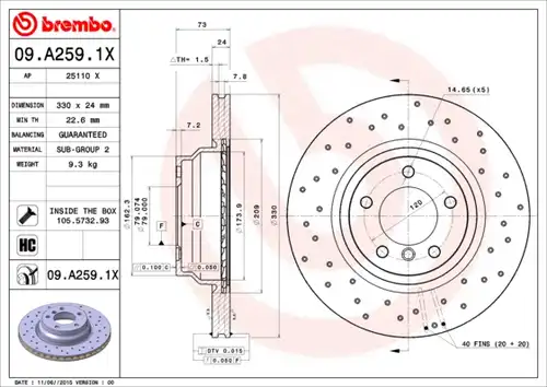 спирачен диск BREMBO 09.A259.1X