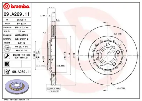 спирачен диск BREMBO 09.A269.11