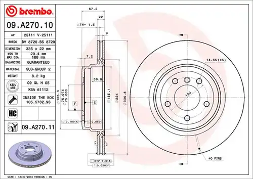 спирачен диск BREMBO 09.A270.10