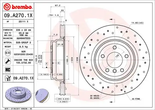 спирачен диск BREMBO 09.A270.1X