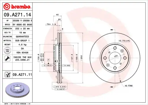 спирачен диск BREMBO 09.A271.11