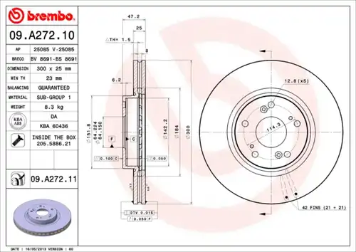 спирачен диск BREMBO 09.A272.10