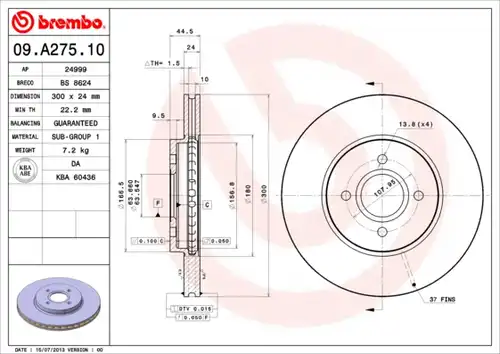 спирачен диск BREMBO 09.A275.10