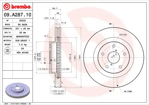 спирачен диск BREMBO 09.A287.10