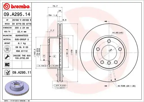 спирачен диск BREMBO 09.A295.11