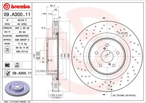 спирачен диск BREMBO 09.A300.11