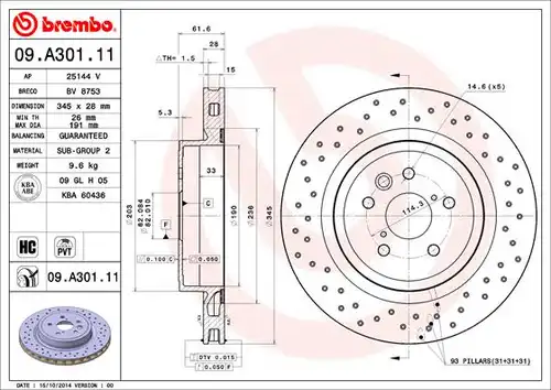 спирачен диск BREMBO 09.A301.11
