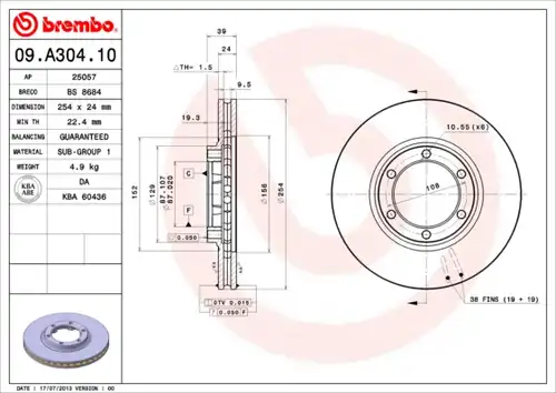 спирачен диск BREMBO 09.A304.10