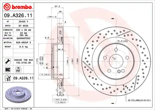 спирачен диск BREMBO 09.A326.11