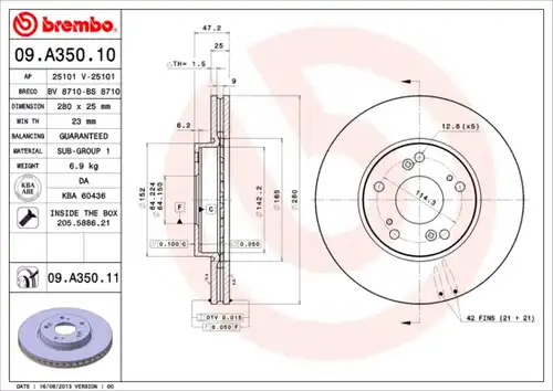 спирачен диск BREMBO 09.A350.10