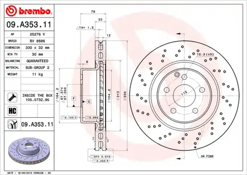 спирачен диск BREMBO 09.A353.11