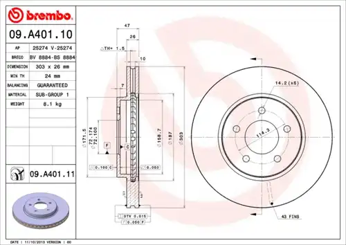 спирачен диск BREMBO 09.A401.10