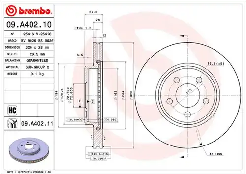 спирачен диск BREMBO 09.A402.11