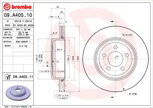 спирачен диск BREMBO 09.A405.11