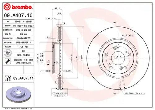 спирачен диск BREMBO 09.A407.10