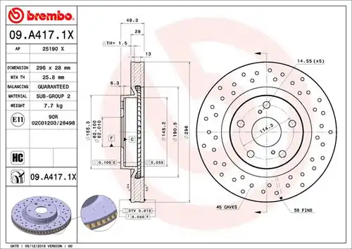 спирачен диск BREMBO 09.A417.1X