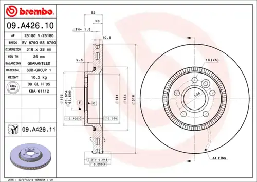 спирачен диск BREMBO 09.A426.11