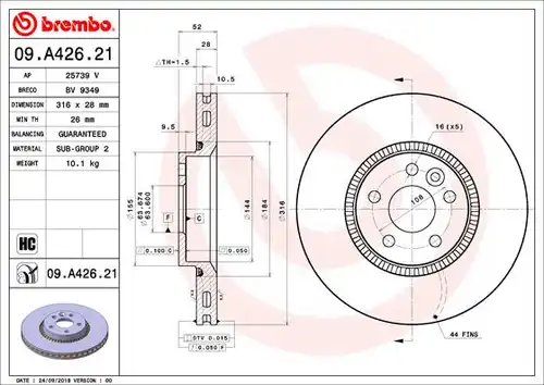 спирачен диск BREMBO 09.A426.21