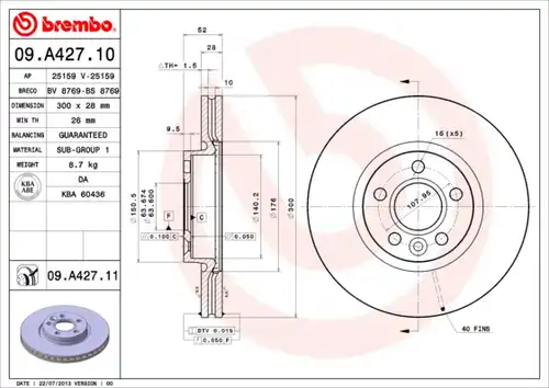 спирачен диск BREMBO 09.A427.10