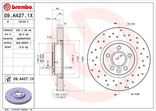 спирачен диск BREMBO 09.A427.1X