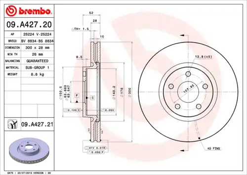 спирачен диск BREMBO 09.A427.21